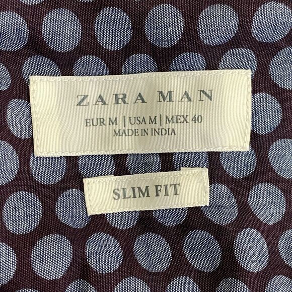 Zara Men's Slim Fit Polka Dot Long Sleeve Button Down Shirt Size Medium - Picture 3 of 7